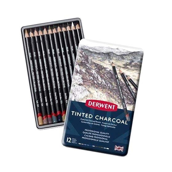 DERWENT TINTED CHARCOAL PENCIL 12'Lİ METAL KUTU