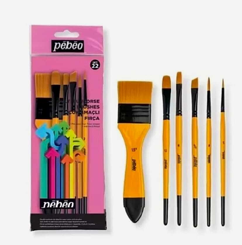 PEBEO 6lı FIRÇA SETİ 1AD ZEMİN FIRÇ+1AD NO:12 KEDİ DİLİ FIRÇ+1AD YANKESİK NO.3/8+1AD DÜZKESİK NO:6+2